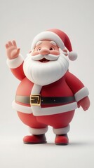 Obraz premium Santa Claus waving with a jolly smile, cartoon character style, isolated on white background