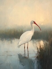 Stork vintage painting,oil on canvas