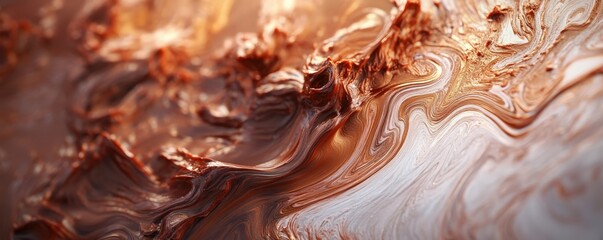 Close-Up of Rich Chocolate Swirls in Warm Brown Tones with Smooth, Glossy Texture