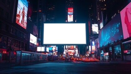 Blank vertical billboard presented on a city street at nighttime.