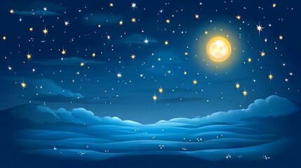 Obraz premium New Year starry night sky with twinkling stars and a full moon
