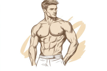 Fototapeta premium Artistic rendering of an athletic man in a confident pose, exuding strength and poise. The detailed and stylish depiction captures physical prowess.