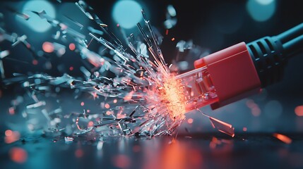 Close-up image of a network cable being cut, representing the impact of a cyber attack.