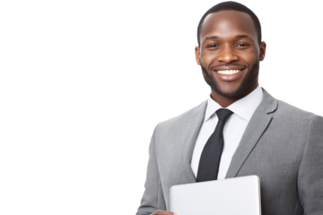Confident African American Businessman Holding Laptop Corporate Portrait Professional Success