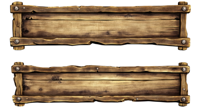 Set of Medieval Wooden Frames and Banners on a Transparent Background Generative AI