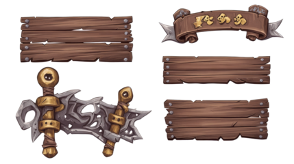 Set of Medieval Wooden Frames and Banners for Ancient Game Interfaces Generative AI