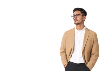 Confident Businessman Looking Up Professional Portrait White Shirt Tan Blazer