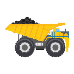mining truck, vector art cartoon illustration, png transparent background