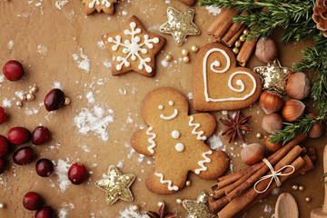 christmas cookies. baking of christmas cookies. decorative christmas gingerbreads and spices