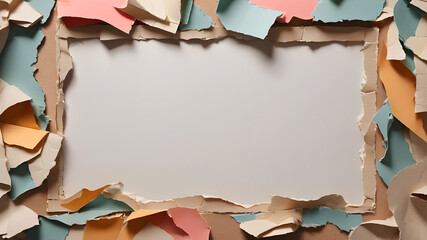 Colorful torn paper form a frame with a copyspace. AI generated image, ai. note paper paper