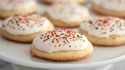 Festive holiday cookies with icing and sprinkles