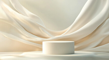 Fashion fabric cosmetic podium presentation stand on minimal product display 3d background with abstract luxury beauty cloth backdrop or advertising show stage pedestal. Generative AI.