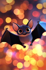 Cute 3D cartoon of a Halloween bat against a colorful background, perfect for festive themes.