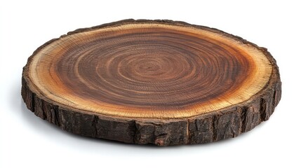 A round wooden slice showcasing natural grain, ideal for serving or decorative purposes.