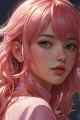 Fototapeta premium Pastel Aesthetic Portrait: Youthful Beauty with Pink Hair
