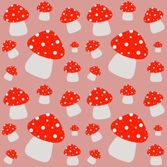 Amanitas pattern fly agarics seamless pattern