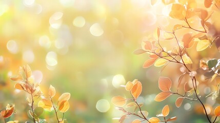 Obraz premium A soft, dreamy background featuring glowing leaves and bokeh effects in a natural setting.