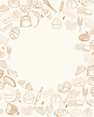 bakery pattern wallpaper or background featuring a assortment of fresh pastries and baking tools 