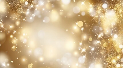 A vibrant gold glitter backdrop features sparkling rain, stars, and bokeh lights ideal for festive greetings or celebration themes