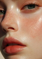 Naklejka premium A woman with a green eye and a pink lip