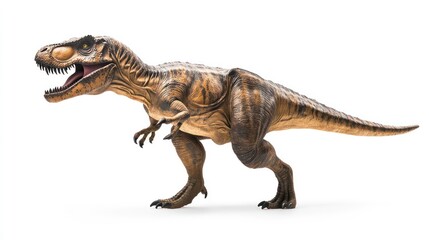 Obraz premium A realistic model of a Tyrannosaurus rex dinosaur, showcasing detailed textures and posture.