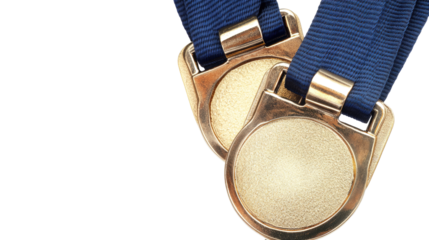 Gold Medals With Blue Ribbons Isolated on Transparent Background Generative AI