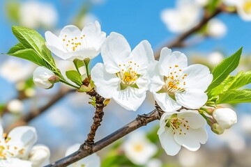 Obraz premium The branches of cherry blossoms shimmer with sunlight, celebrating spring's return.