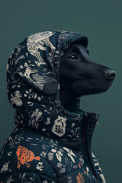 Dog in a puffer jacker portrait