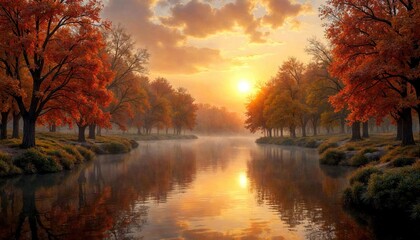 Autumn Sunset Over a Quiet River
