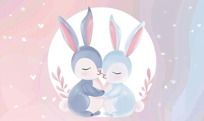 Obraz premium Realistic cute rabbit cartoon with adorable face and simple modern background ai generated