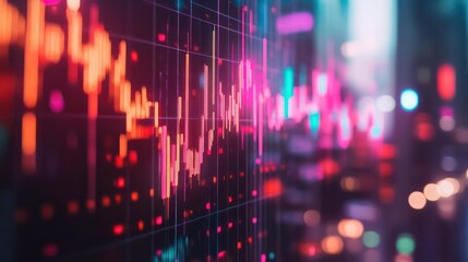 A vibrant digital stock market chart displaying fluctuating prices and trading activity.