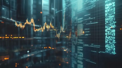 Abstract visualization of data trends and analytics in a futuristic environment.