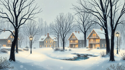 Winter Wonderland - Serene Snowy Village with Cozy Homes31