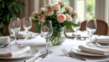 Elegant Dining Table with Fresh Flowers