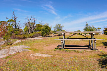 empty picnic bench in australian landscape