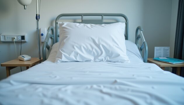 Clean and empty hospital bed in a quiet room