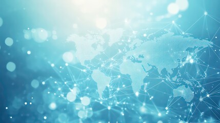 A digital representation of a world map with interconnected lines and glowing effects.