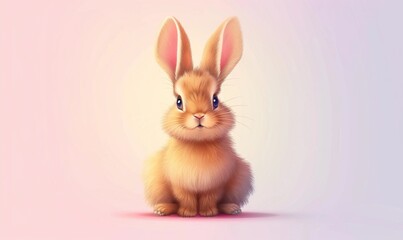 Obraz premium Realistic cute rabbit cartoon with adorable face and simple modern background ai generated