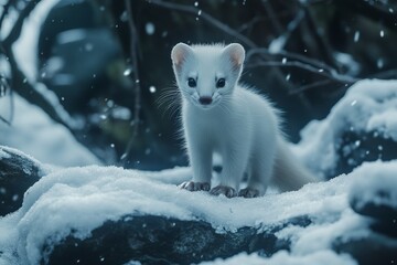 The ermine stands out in the winter snow like a state, Weasel.