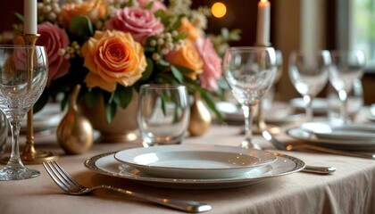 Fine Dining Table with Floral Centerpiece