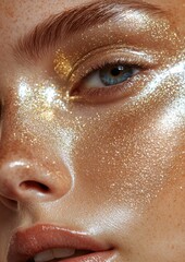 A woman with gold glitter on her face
