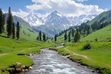 During the winter months in Pahalgam, India, the Betab Valley looks beautiful
