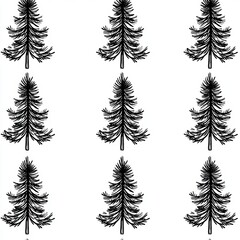 Obraz premium A silhouette of a fir tree and silhouette of a spruce tree with a minimal winter seamless pattern, black on gray background. Hand drawn modern illustration for kids textile, clothing print,