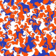 Seamless abstract pattern. Simple background with blue, orange, white texture. Digital brush strokes background. Design for textile fabrics, wrapping paper, background, wallpaper, cover.