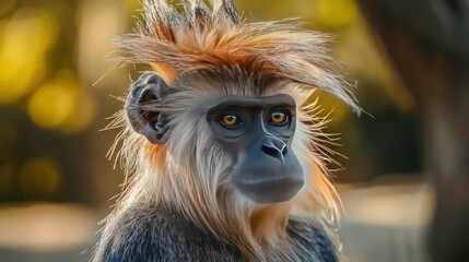 Fototapeta premium A close-up portrait of a monkey with striking features and expressive eyes.
