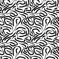 Seamless abstract geometric pattern. Background in black, white. Illustration. Lines, meanders. Design for textile fabrics, wrapping paper, background, wallpaper, cover.