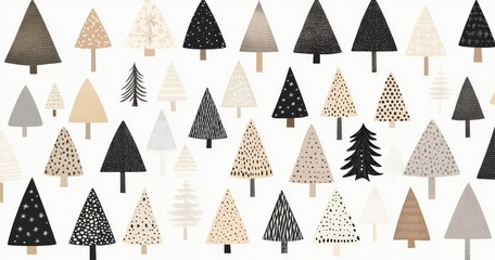 Fototapeta premium Trees isolated on white, different seasonal designs, doodle shapes for Christmas or winter