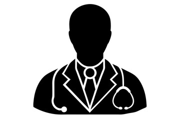 Doctor Icon with Stethoscope. Nurse logo, medical and health care hospital patient examination vector illustration Silhouette style