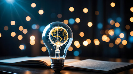 World map on light bulb. Save the world, Light bulb with globe on it.