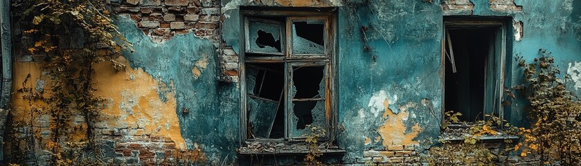 Naklejka premium Explore the beauty of decay in a forgotten building surrounded by nature's embrace